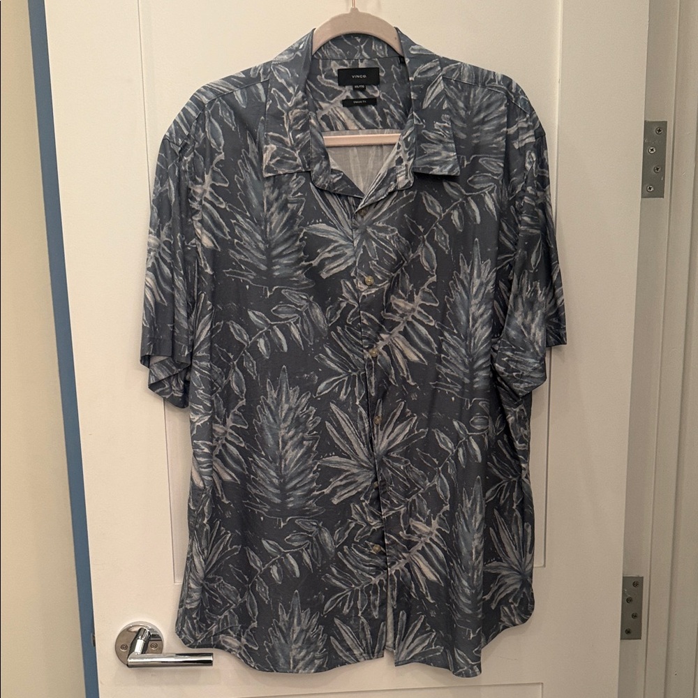Vince Blue Leaf Pattern Shirt